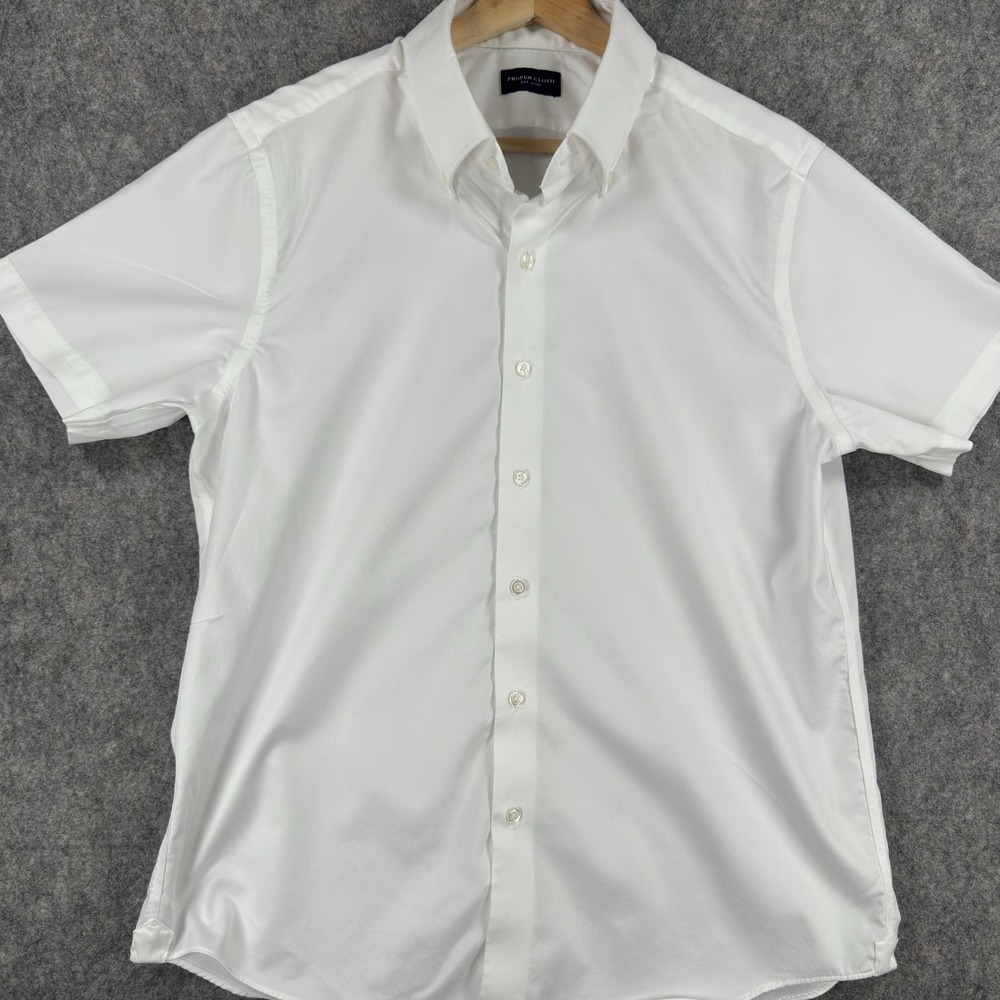 Proper Cloth Lot Of 2 Shirts Mens‎ 17.5 White Short Sleeve Button Down Cotton - Picture 12 of 16